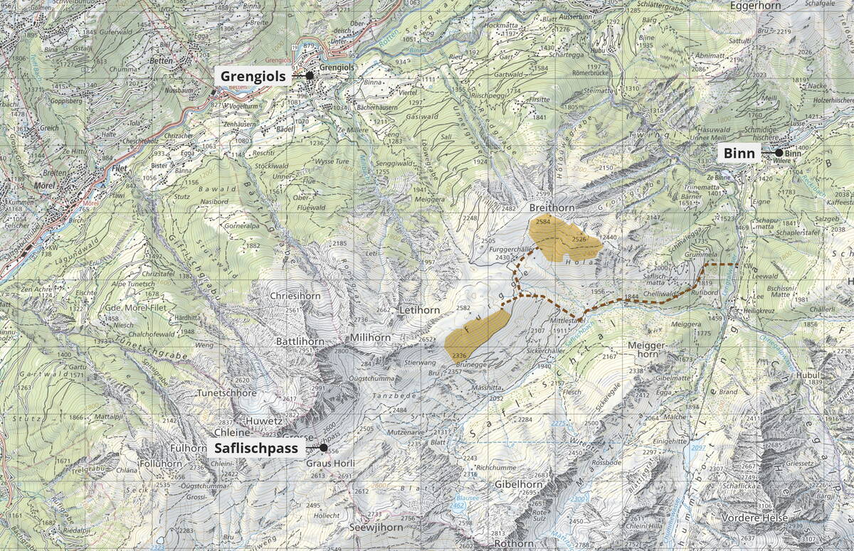 La quantité d'électricité prévue dans le projet de construction sera évacuée de l'installation via une ligne enterrée jusqu'à Heiligkreuz, d'où elle sera injectée dans la ligne existante de 65 kilovolts des Gommerkraftwerke. (Source : FMV)