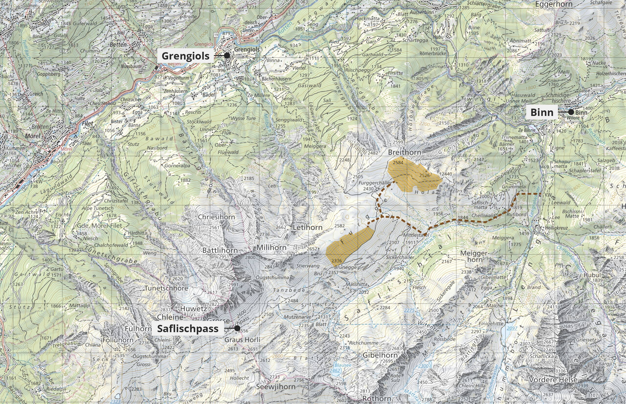 La quantité d'électricité prévue dans le projet de construction sera évacuée de l'installation via une ligne enterrée jusqu'à Heiligkreuz, d'où elle sera injectée dans la ligne existante de 65 kilovolts des Gommerkraftwerke. (Source : FMV)